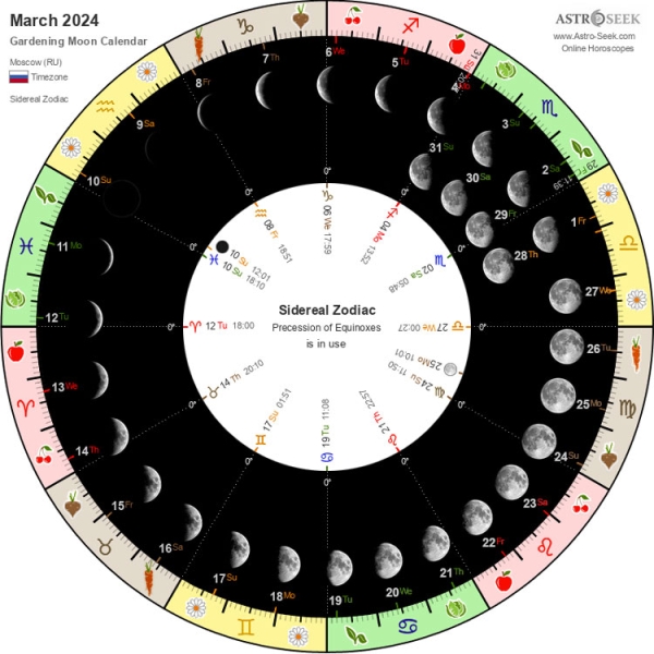 Лунный посевной календарь садовода на март 2024 года